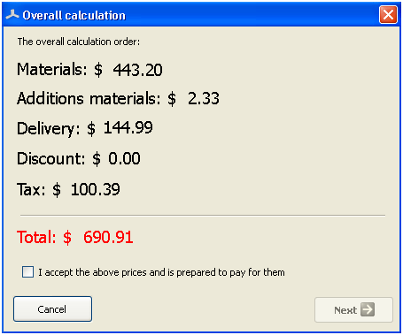 Overall calculation form